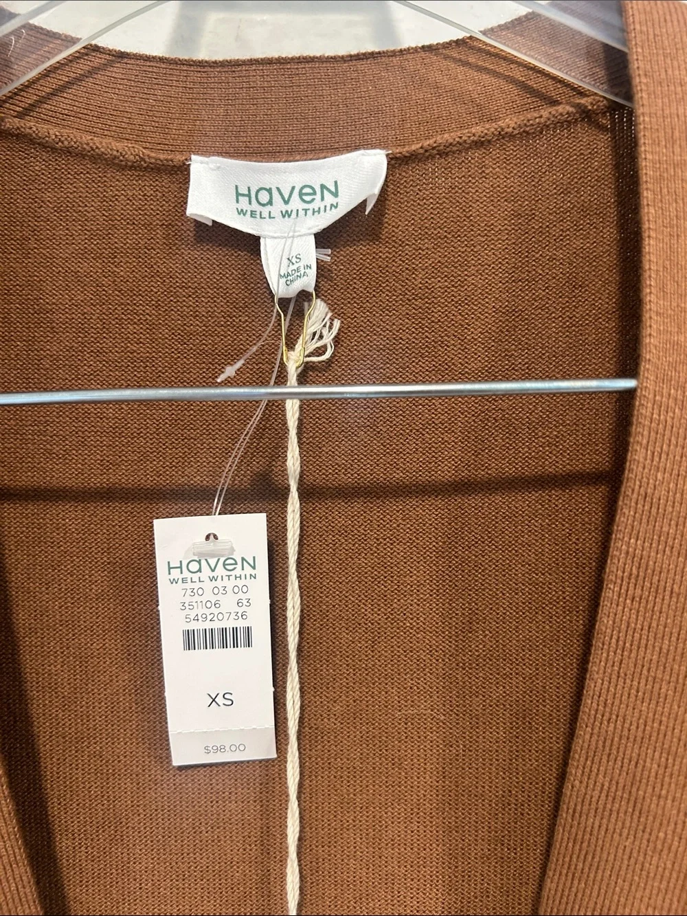 Haven luxe cashmere cotton Brown Tie-Front Open Cardigan Sweater XS women’s new